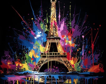 Neon Eiffel Tower digital print