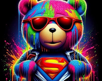Neon Super Ted digital print