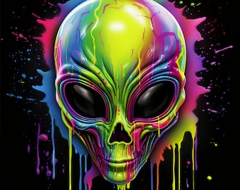 Neon Alien Head digital print
