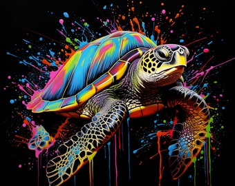 Neon Turtle digital print