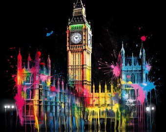 Neon Big Ben digital print
