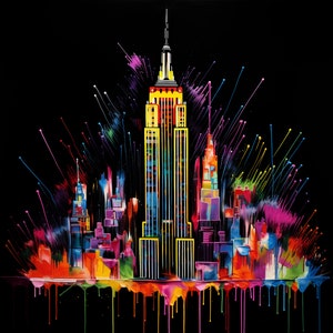Neon Empire State Building digital print