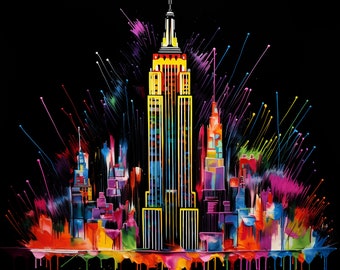 Neon Empire State Building digital print