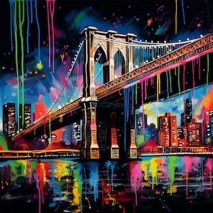 Neon Brooklyn Bridge digital print