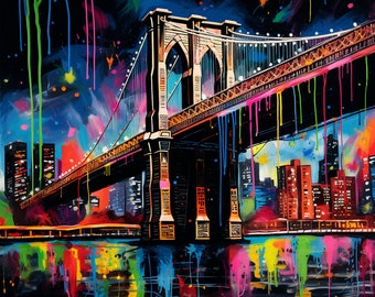 Stampa digitale al neon del ponte di Brooklyn