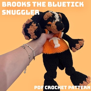 Brooks the Bluetick Mascot Snuggler Crochet Pattern (Amigurumi Coonhound Dog Pattern, Animal Crochet Pattern, Crochet Mascot Pattern)