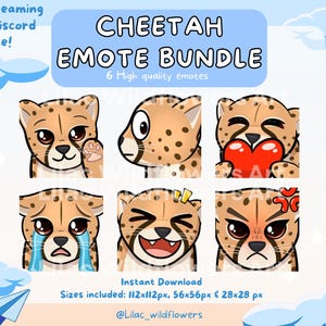 Cute 6 Pack of Cheetah Emotes for Streaming and Discord use! Twitch Emotes. Kick Emotes. Youtube Emotes. Discord Emotes. Cat emotes!