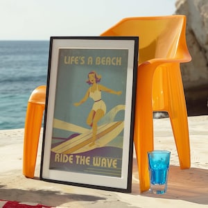 Coastal Cowgirl Surf Poster: Retro Beachy Wall Art (Digital Download)
