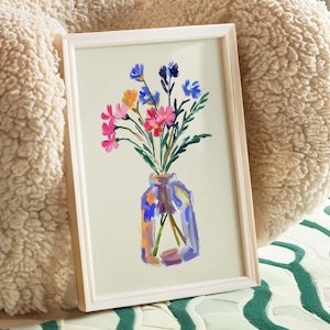 Póster de jarrón de flores silvestres, póster de jardín de Matisse, decoración de dopamina, arte de pared de acuarela, póster de verano, póster de primavera, impresión de arte floral