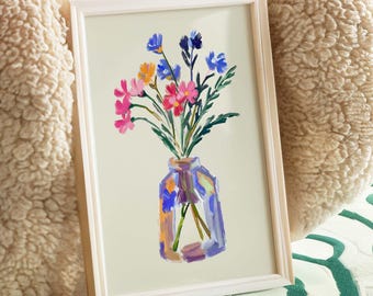 Farmhouse Wall Art - Wildflower Vase Watercolor Art Print, Matisse Garden Poster (Digital Download)