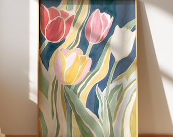 Tulips Still Life Print: Retro Indie Floral Art Room Decor, Spring or Summer Poster (Digital Download)
