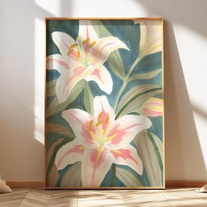Lilies Wall Art Floral Still Life Painting Maximalist Indie Print Cottagecore Retro Eclectic Wall Art Floral Digital Print Dopamine Decor 01