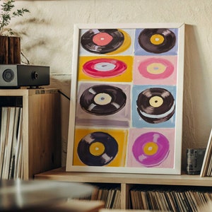 Vinylplaatposter aquarel eclectisch huisdecor esthetische roze muurafdruk retro muziekposter roze renaissance Y2K girly kunst muziekmuur