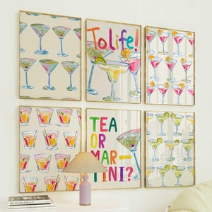 Bar Cart Prints 6pc Martini Poster Martini Wall Art Watercolor Print Espresso Martini Art Martini Glasses Cocktail Poster Cheers Poster