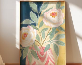 Colorful Pastel Wall Art: Peonies Printable Art for Dopamine Room Decor (Digital Download)