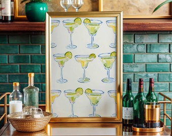 Poster Margarita Stampa artistica da parete Margarita Stampa acquerello Bicchieri da Martini Poster cocktail Stampe carrello bar Dopamine Decor Stampa Martini Carrello bar
