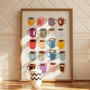 キッチンウォールアート コーヒーカートプリント コーヒー愛好家の装飾 美的コーヒーバーアート ドーパミン装飾 インディープレッピールーム デジタルプリント カラフルプリント