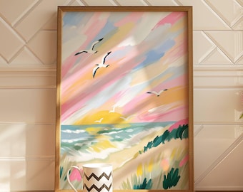 Coastal Beach Wall Art, California Coastal Decor, Pastel Ocean Print, Beach House Wall Art, Calming Coastal Poster