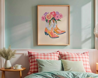 Long Live Cowgirls Poster Trendy Western Decor Cowgirl Boots Wall Art Print Maximalist Wall Art Cowgirl Art Print Cute Apartment Decor