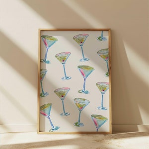 Martini Poster Pattern Martini Wall Art Watercolor Print Martini Print Bar Cart Martini Glasses Cocktail Poster Bar Cart Prints Kitchen Art