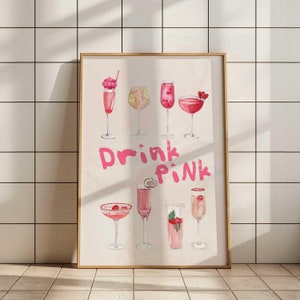Pink Cocktail Poster Pink Bar Cart Print Martini Poster Martini Wall Art Watercolor Print Martini Print Bar Cart Martini Glasses Cheers