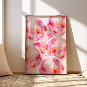 Impresión de bola de discoteca rosa y naranja, estética de los años 70, arte de pared de discoteca, arte de pared de apartamento, póster rosa retro, póster de bola de discoteca, arte de pared rosa de moda