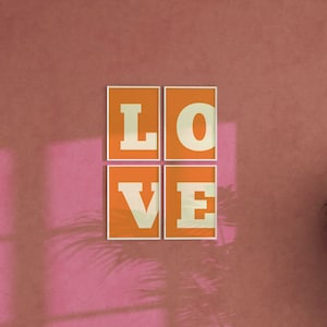 Conjunto de pôsteres de letras do alfabeto laranja, arte de parede para faculdade, decoração de quarto elegante, arte de parede com iniciais, decoração fofa para apartamento, decoração para dormitório de faculdade