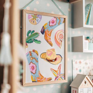 Coastal Cowgirl Wall Art Coastal Beach House Wall Art Print Oyster Shell Painting Colorful Pastel Abstract Beach Print Cowgirl Coquette Art