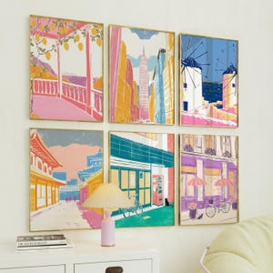 City Prints 6pc Travel Posters World Travel Prints Digital Art Aesthetic Room Decor Cities Posters Landscape Prints Watercolor Travel Prints