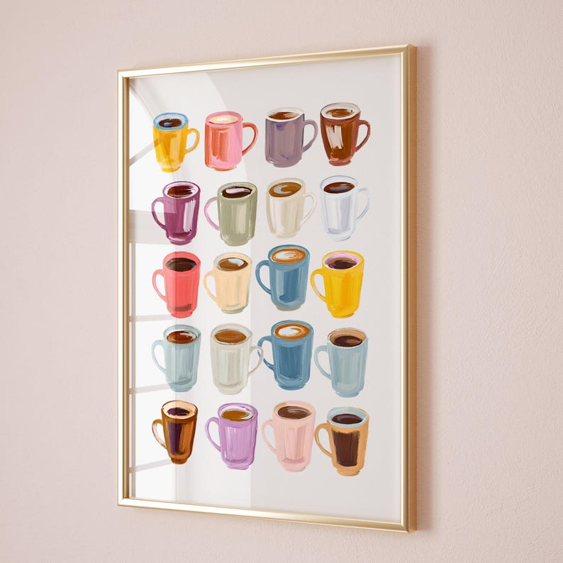 Kitchen Wall Art Coffee Cart Print Coffee Lover Decor Aesthetic Coffee Bar Art Dopamine Decor Indie Preppy Room Digital Print Colorful Print