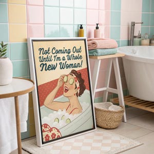 Funny Retro Lady Bathroom Wall Art Vintage Retro Poster Trendy Aesthetic Printable Girly Bedroom Dorm Decor Retro Poster Kitchen Quote Art