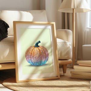 Póster de arte de pared con impresión artística de calabaza disco de otoño, bola de discoteca glamurosa, calabaza rosa, decoración de cocina maximalista de moda otoñal, arte de pared otoñal, póster de otoño