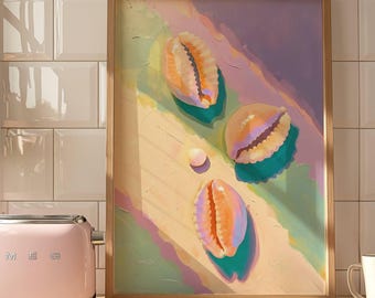 Cowrie Shell Wall Art, Colorful Seashell Print, Tropical Coastal Decor, Beach House Printable