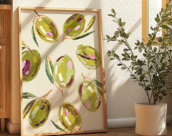 Olives Wall Art Cute Olive Print Kitchen Print Cottage Core Poster Kitchen Art Watercolor Coquette Room Decor Girly Art Farmhouse Art Trendy