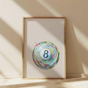 Lucky 8 Ball Print: Pastell Aquarell Retro Poster (Digitaler Download)