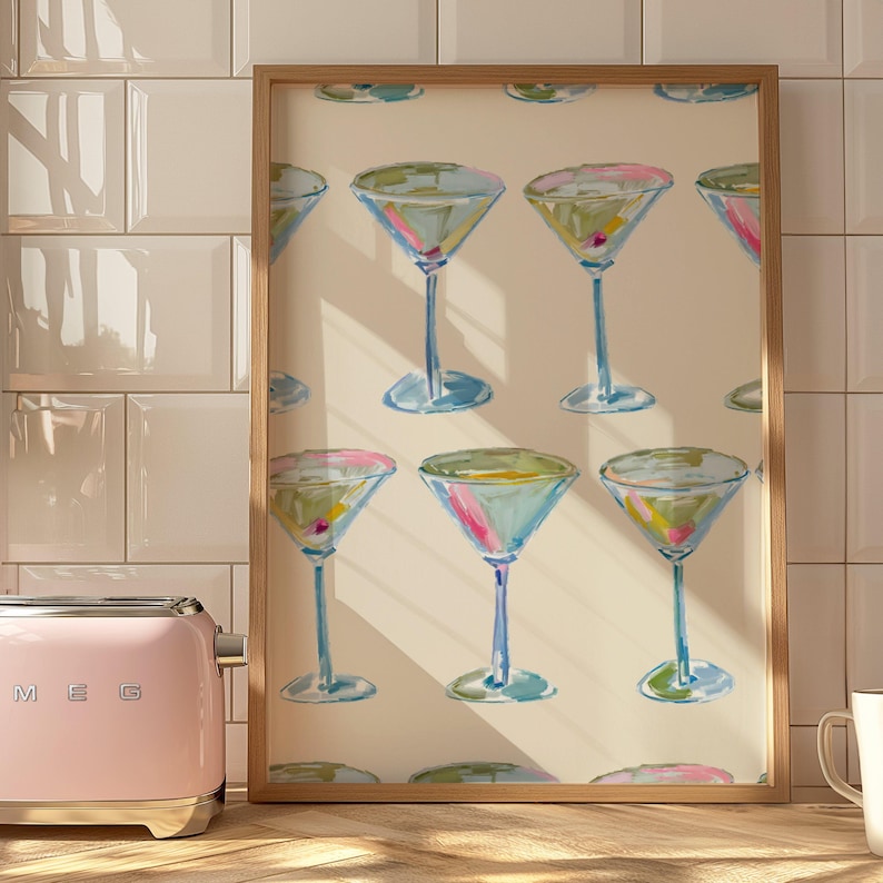 Martini Poster Martini Wall Art Watercolor Print Martini Print Bar Cart Martini Glasses Cocktail Poster Bar Printable Art Dopamine Decor