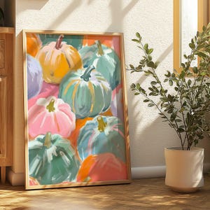 Fall Pumpkins Wall Art Autumn Watercolor Pastel Fall Paint Autumn Pumpkins Wall Decor Pumpkin Pastel Watercolor Girly Halloween Poster Pink