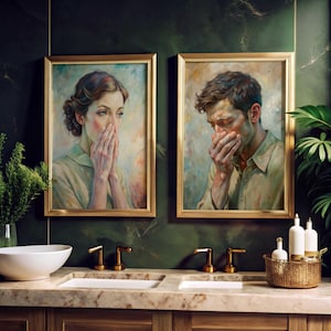 Funny Bathroom Art Print Set Toilet Humor Decor Classical Vintage Style Painting Digital Download Printable Wall Art Funny Bathroom Gift Art