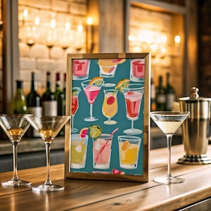 Martini Print Bar Cart Martini Glasses Signature Drinks Cocktail Poster Martini Poster Martini Wall Art Bar Cart Prints Bar Cart Accessories