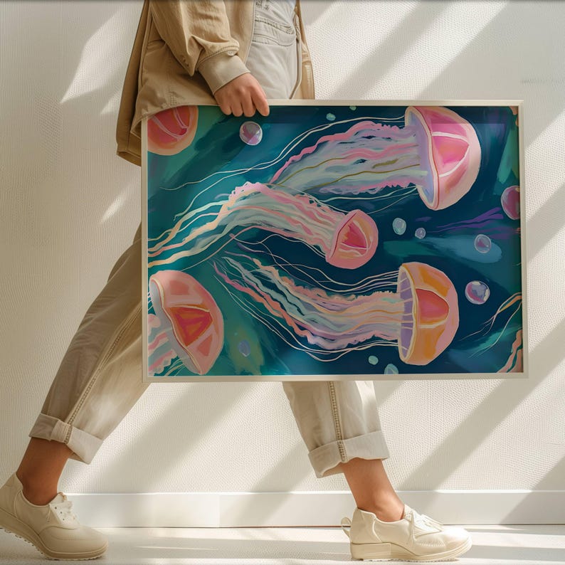 Jellyfish Wall Art - Coastal Nautical Digital Print, Abstract Ocean-Inspired Decor for Beach House, Kitchen, or Living Room Coastal Wall Art