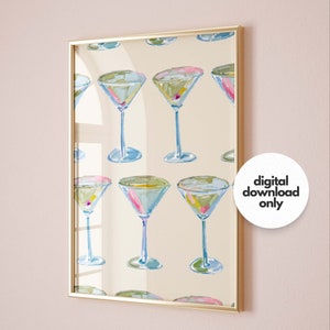 Martini Poster Martini Wall Art Watercolor Print Martini Print Bar Cart Martini Glasses Cocktail Poster Bar Printable Art Dopamine Decor
