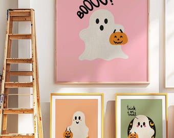 Halloween Decor Indoors 3pc Cute Halloween Ghosts Trick or Treat Wall Art Halloween Decor for Kids Wall Art Printable Nursery Room Prints