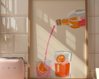 Impresión de acuarela de Aperol Spritz: Póster de carrito de cócteles (descarga digital)