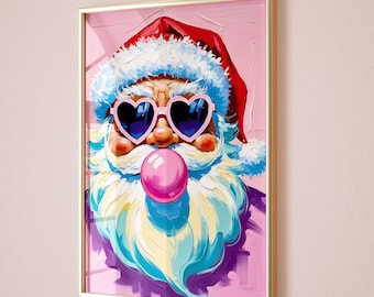 Funky Santa Art Print: Pink Christmas Decor (Digital Download)