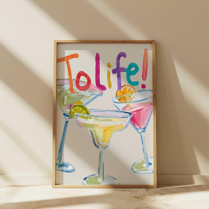 To Life Martini Poster Martini Wall Art Watercolor Print Martini Print Bar Cart Martini Glasses Cocktail Poster Bar Cart Prints Cheers Print