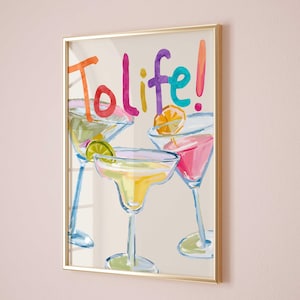 Póster de Martini To Life, arte mural de Martini, impresión de acuarela, impresión de Martini, carrito de bar, copas de Martini, póster de cóctel, impresiones de carrito de bar, impresión de saludos