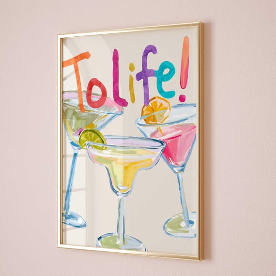 To Life Martini Poster Martini Wall Art Watercolor Print Martini Print Bar Cart Martini Glasses Cocktail Poster Bar Cart Prints Cheers Print