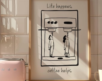Espresso Doodle Print: Minimalist Coffee Bar Kitchen Art, Coffee Cart, Mini Home Bar Decor, Gift for Coffee Lovers