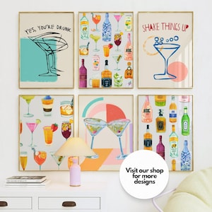 Martini Poster Martini Wall Art Watercolor Print Martini Print Bar Cart Martini Glasses Cocktail Poster Bar Printable Art Dopamine Decor