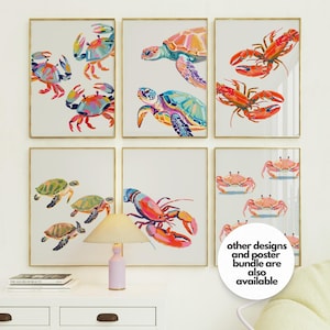 Colorful pastel sardine wall art featuring watercolor fish on an off-white background, printable coastal kitchen decor for Mediterranean homes, beach house kitchens, dining room wall art, nautical decor, Hamptons style interiors, seafood lover gift, colorful fish illustration, instant digital download printable artwork.